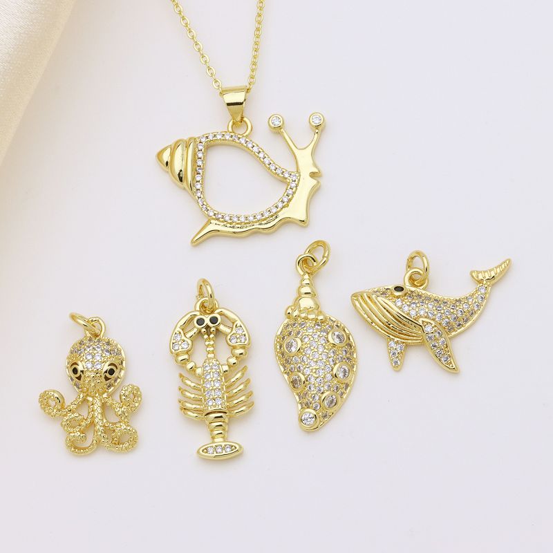 A Gold-plated Copper Snail Whale Lobster And Octopus Necklace