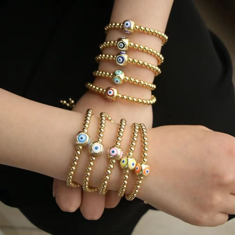 Pulsera De Ojo Con Cuentas De Cobre Bañadas En Oro Que Gotea Aceite