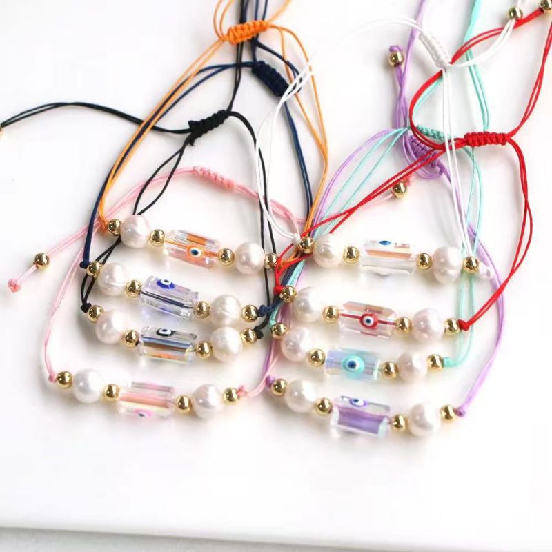 Pulsera De Perlas Trenzadas Con Alambre Y Ojos De Gota De Aceite De Cobre