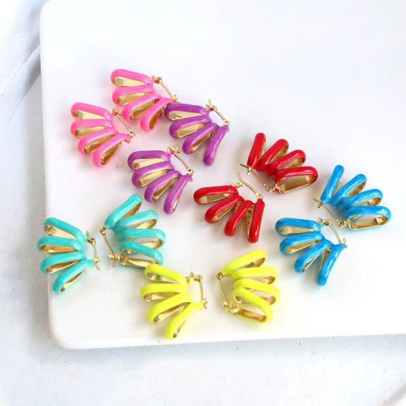 Pendientes De Cobre Con Forma De Abanico Y Gotas De Aceite