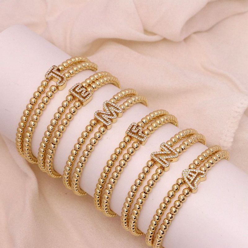 Pulsera De 26 Letras Con Diamantes Y Cuentas Bañadas En Oro Y Cobre