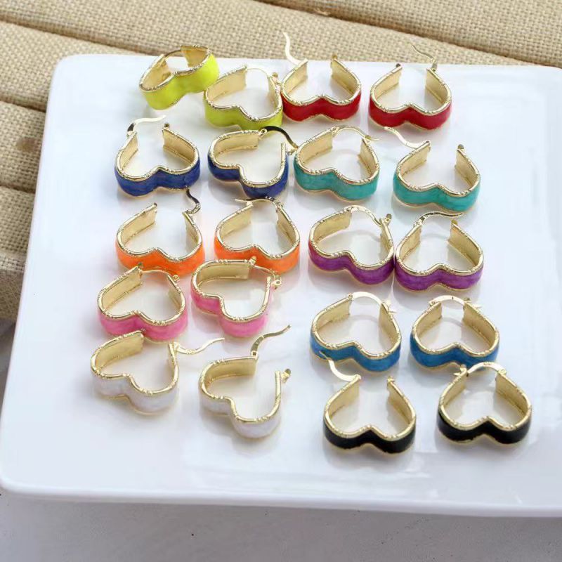 Pendientes De Cobre Con Forma De Corazón Y Gotas De Aceite