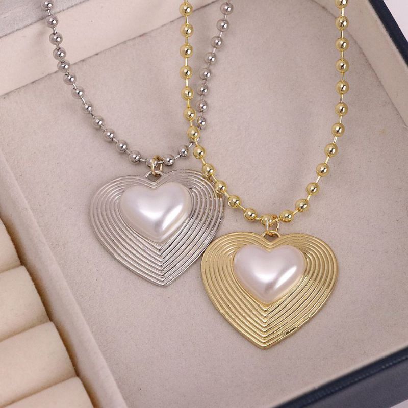 Collar De Corazón De Perlas De Imitación