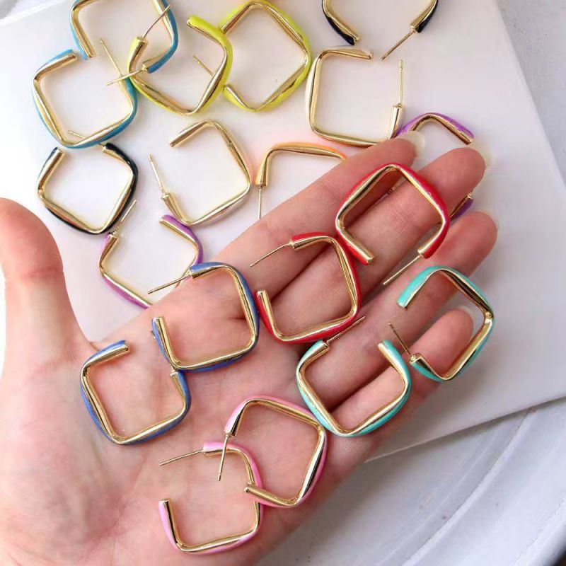 Pendientes Cuadrados De Cobre Con Gotas De Aceite