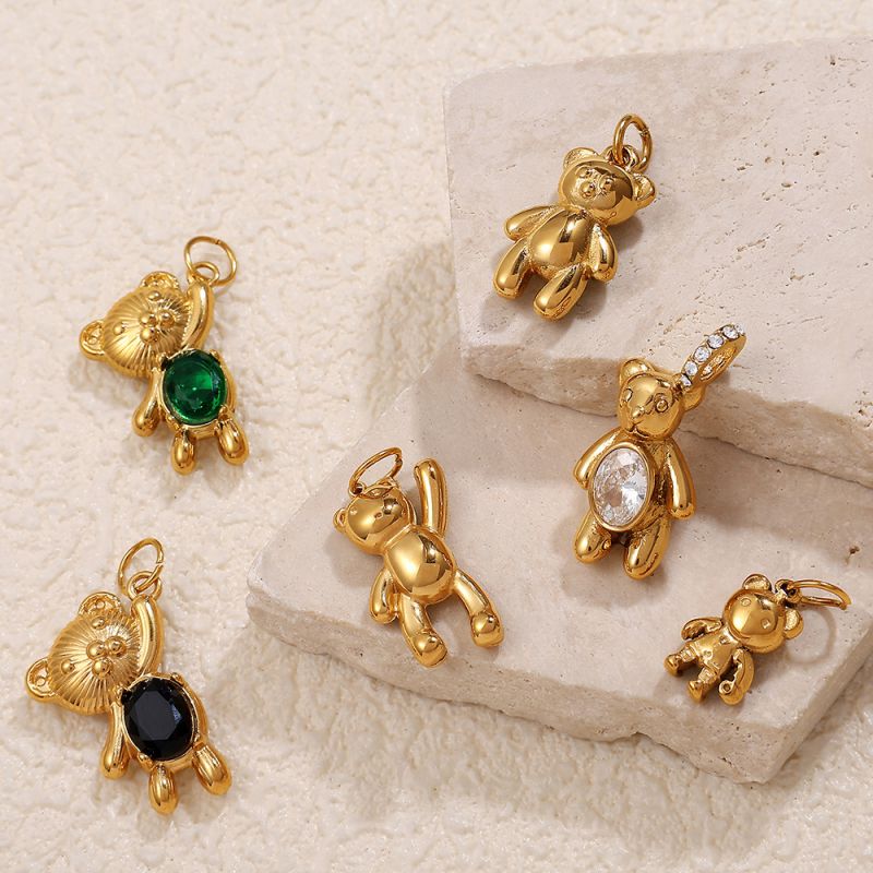 Gold-tone Pendant With White Glass Stone Stainless Steel Bear Pendant (without Chain)