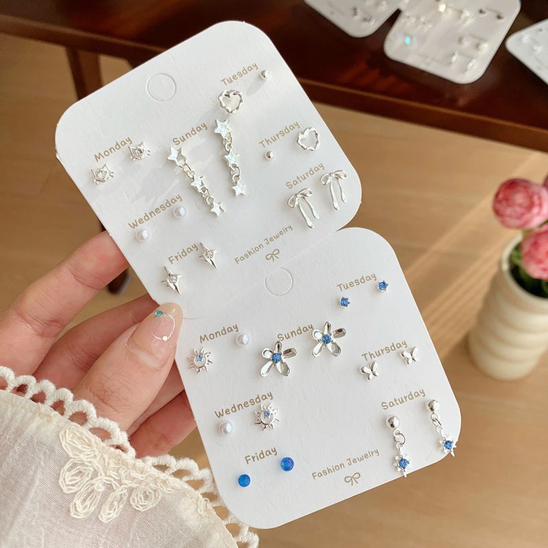 Conjunto De Pendientes Geométricos De Aleación Con Forma De Corazón Perla Serpiente Mariposa Planeta Y Gato