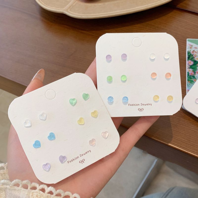 Juego De Pendientes Cuadrados Con Forma De Corazón Y Bola De Resina