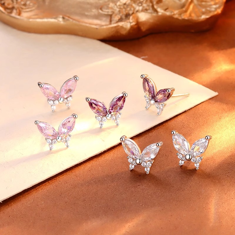 Juego De Pendientes De Mariposa De Aleación De Diamantes