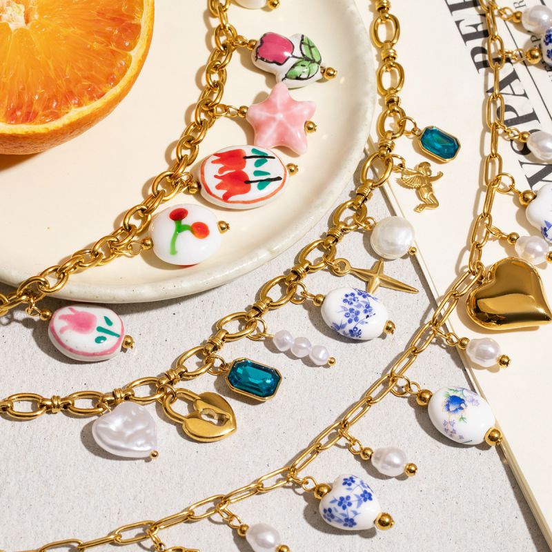 Collar De Acero Inoxidable Con Estampado De Corazón De Perla