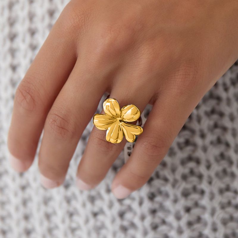 Anillo De Pétalos De Corazón De Acero Inoxidable