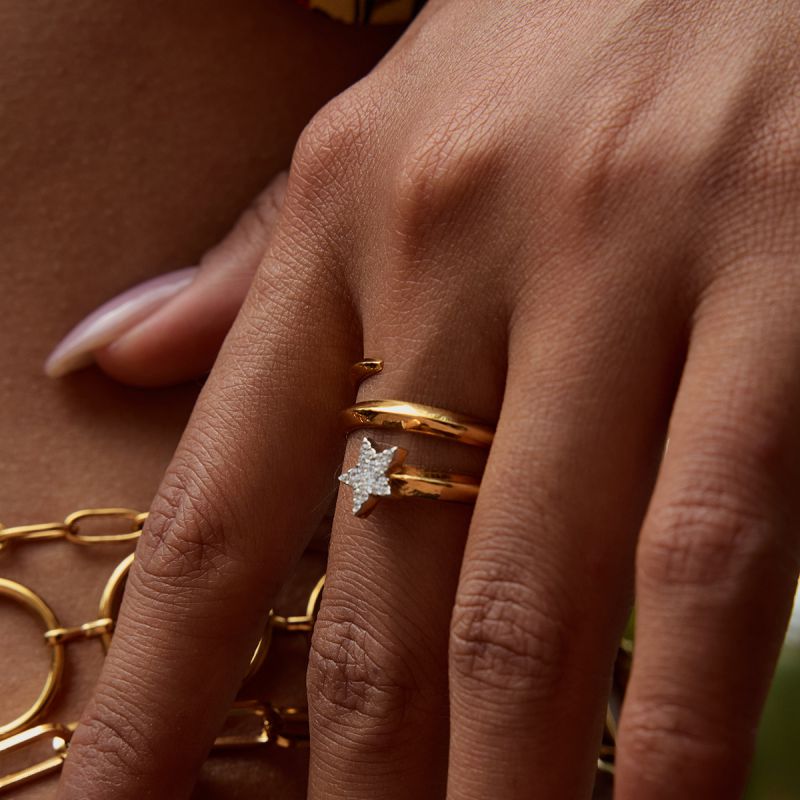 Anillo De Estrella De Cinco Puntas Con Diamantes De Acero Inoxidable
