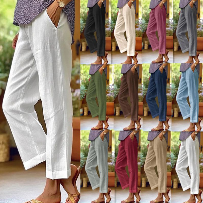 Purple Cotton And Linen Straight Trousers