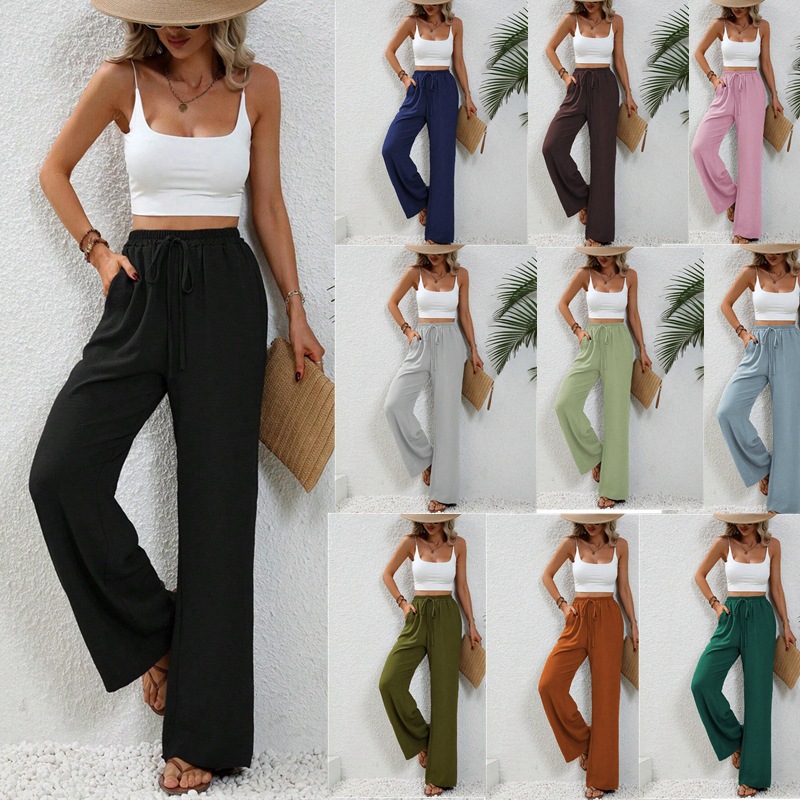 Army Green Lace-up Wide-leg Trousers