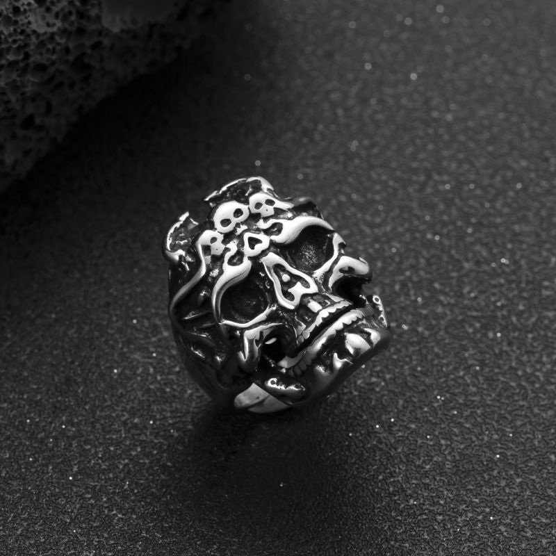 Surround Double Row Skull Stainless Steel Skull Men's Ring