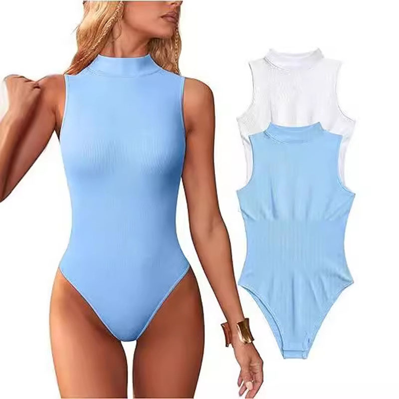 Body De Cuello Alto Sin Mangas Acanalado