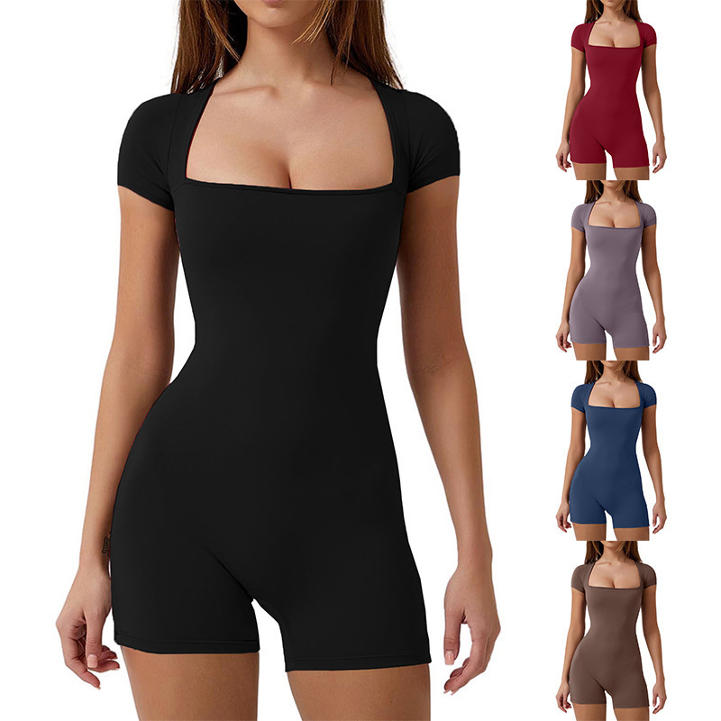 Body De Manga Corta Con Cuello Cuadrado Y Sin Costuras