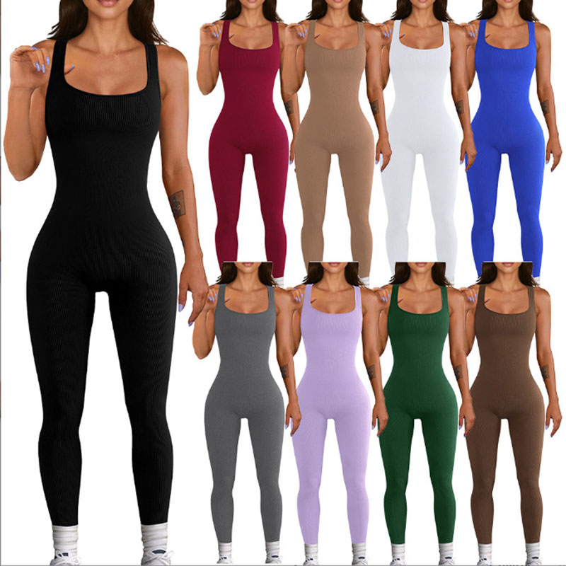 Blue Cotton Square Neck Sleeveless Tank Bodysuit