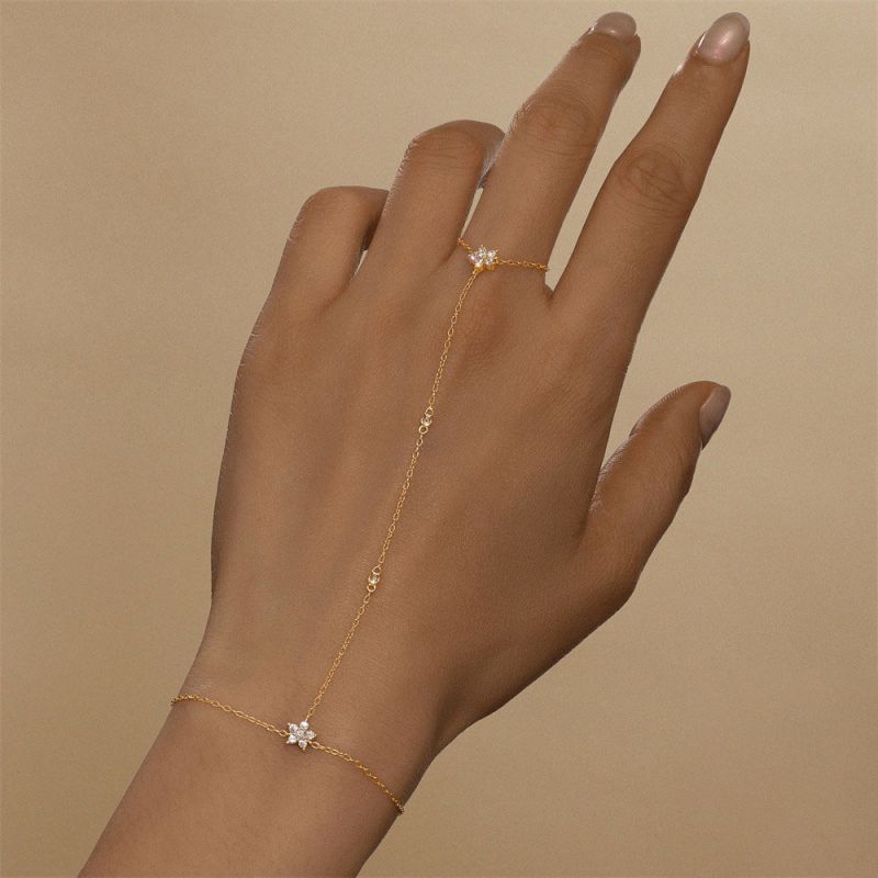 Gold Silver And Diamond Flower Bracelet