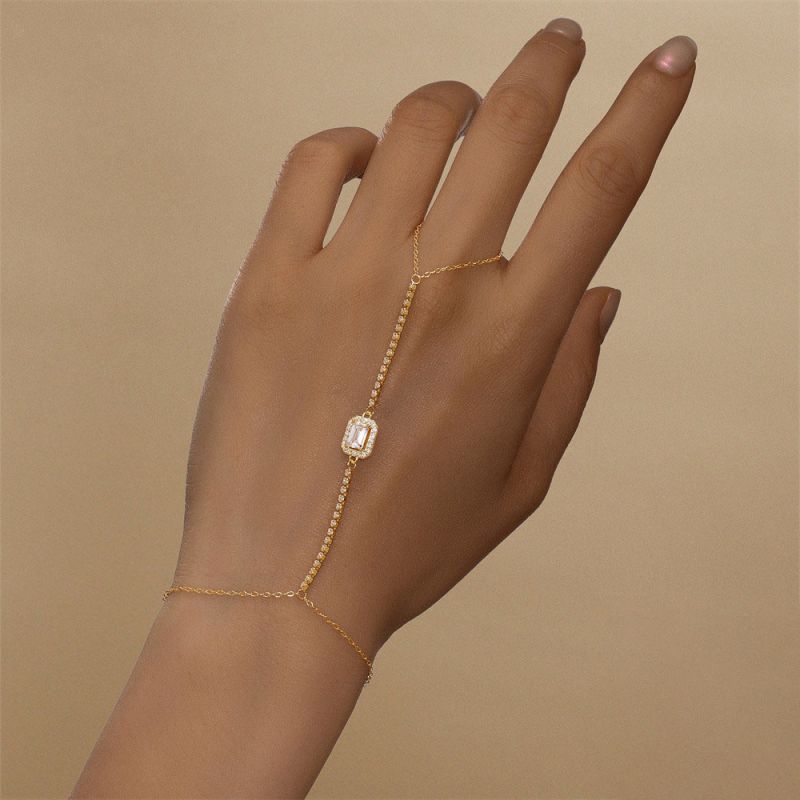 Gold Silver Diamond Square Finger Bracelet