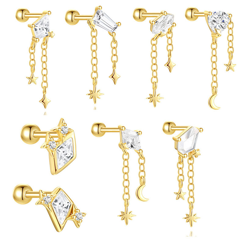Pendientes De Plata Con Forma De Estrella Y Luna Con Cuentas Redondas Pequeñas [individual]