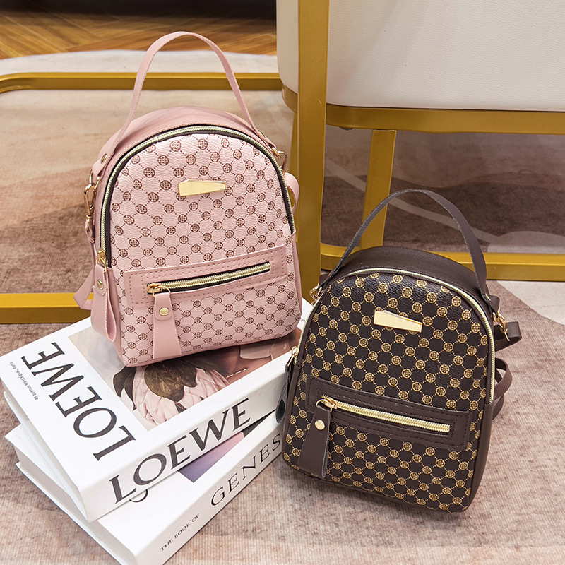 Black Pu Printed Large Capacity Backpack