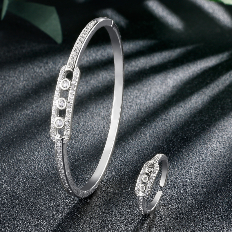 Conjunto De Pulsera Y Anillo Redondos De Cobre Y Diamantes