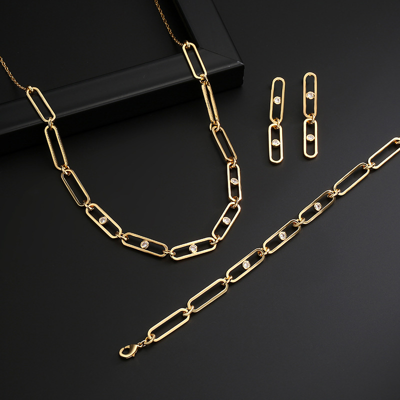 Conjunto De Collar Y Pendientes Con Cadena De Diamantes De Cobre
