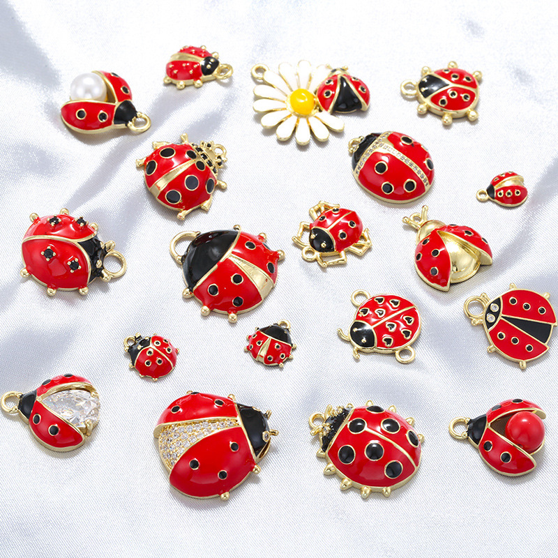 Golden Black And Red Love Beetle Copper Oil Dripping Ladybug Pendant (without Chain)
