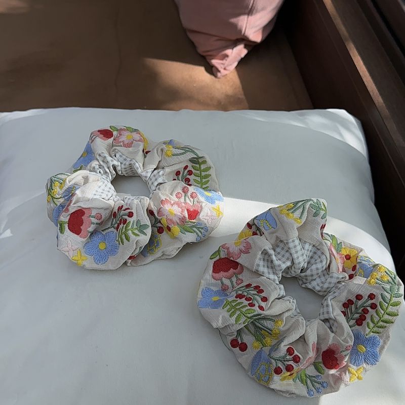 Embroidered Hairband Fabric Embroidered Pleated Hair Tie