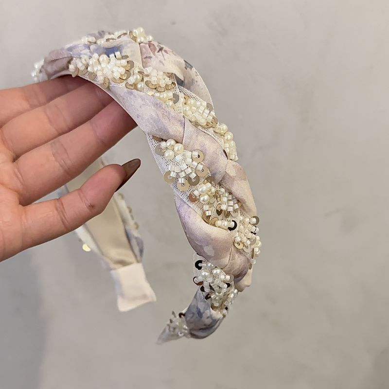 Diadema De Lentejuelas Con Trenza De Cuentas De Arroz