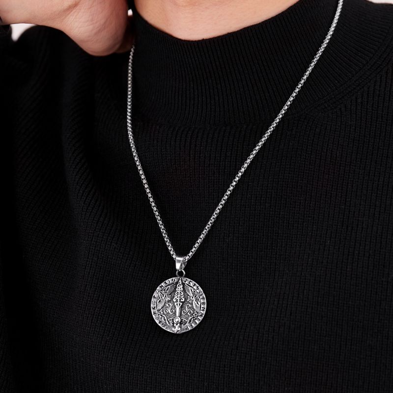 Collar De Acero Inoxidable Con Runas Para Hombre
