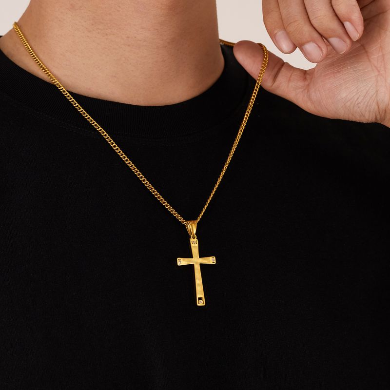 Collar De Cruz De Diamantes De Acero Inoxidable Para Hombre