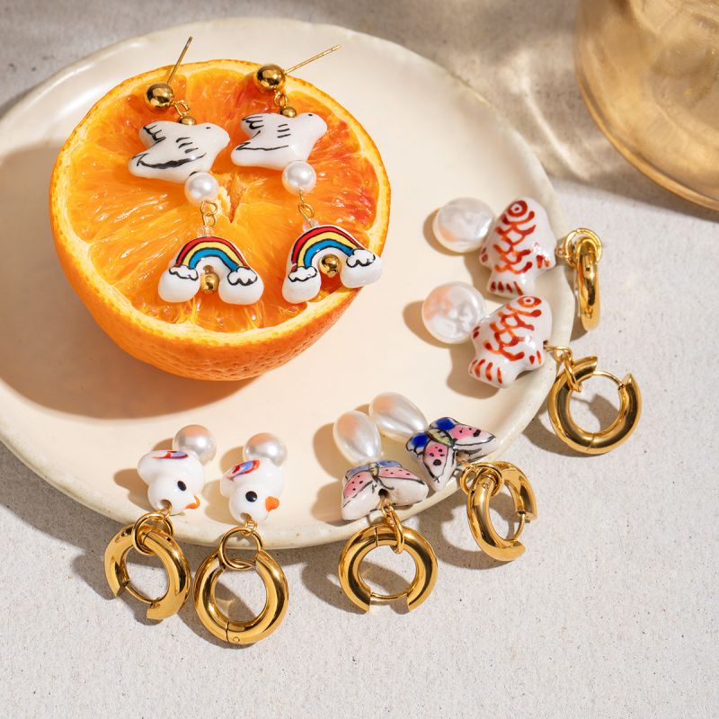 Pendientes De Acero Inoxidable Con Forma De Pez Perla