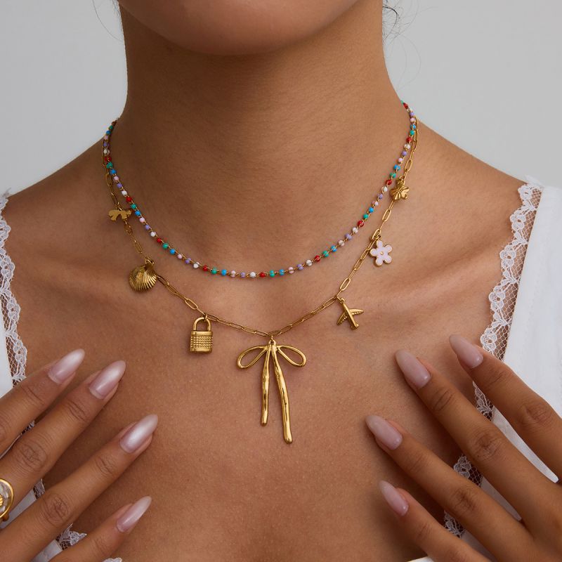 Collar De Acero Inoxidable Con Forma De Flor De Avión Y Lazo