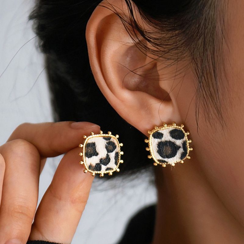 Pendientes De Acero Inoxidable Con Estampado De Leopardo Y Pelo De Caballo