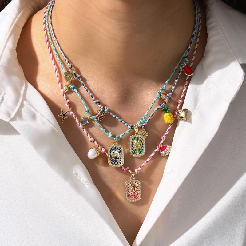 Color 4 Copper Inlaid Zircon Oil Drop Square Dolphin Conch Braided Necklace