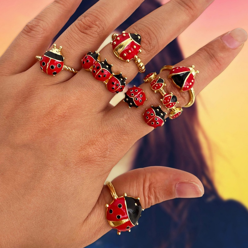 Red 7 Copper Oil Dripping Ladybug Ring