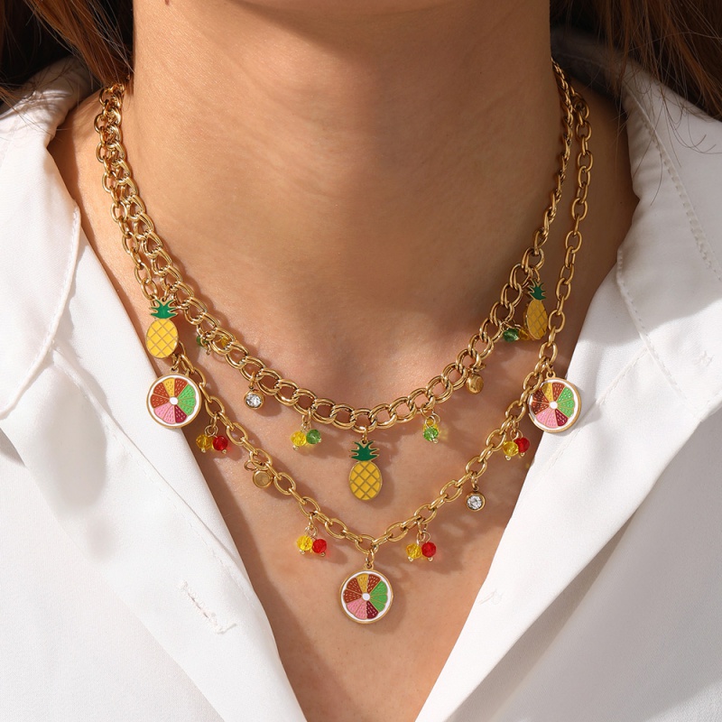 Collar Con Serie De Frutas Con Gotas De Aceite E Incrustaciones De Circonio