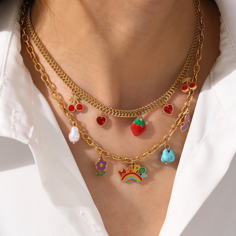Collar De Acero De Titanio Con Flor Arcoíris Y Gotas De Aceite
