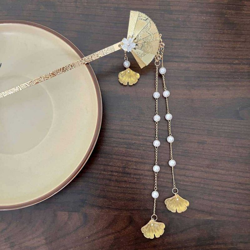 Horquilla De Aleación Con Forma De Abanico Geométrico Con Forma De Hoja De Conejo Y Perla