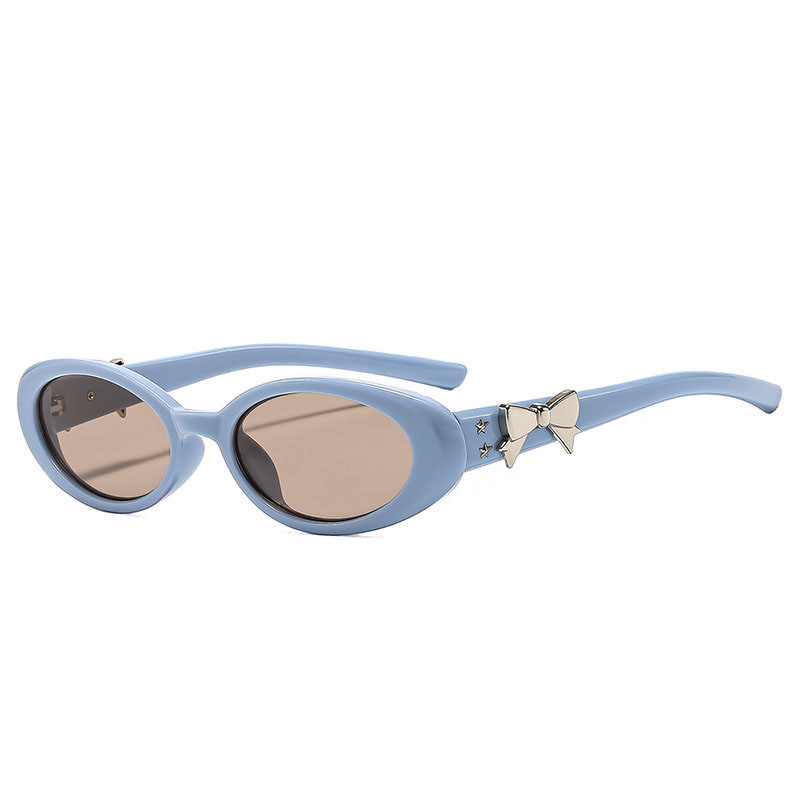Black Frame Gray Film Oval Bow Sunglasses