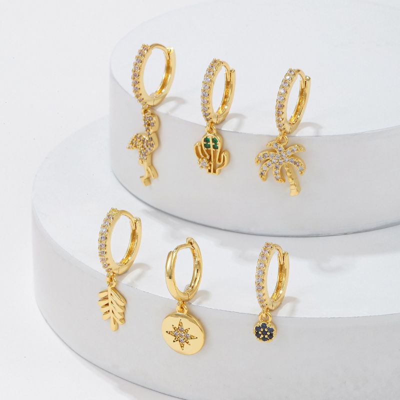 Conjunto De Pendientes Geométricos De Cocotero De Cobre Y Diamantes