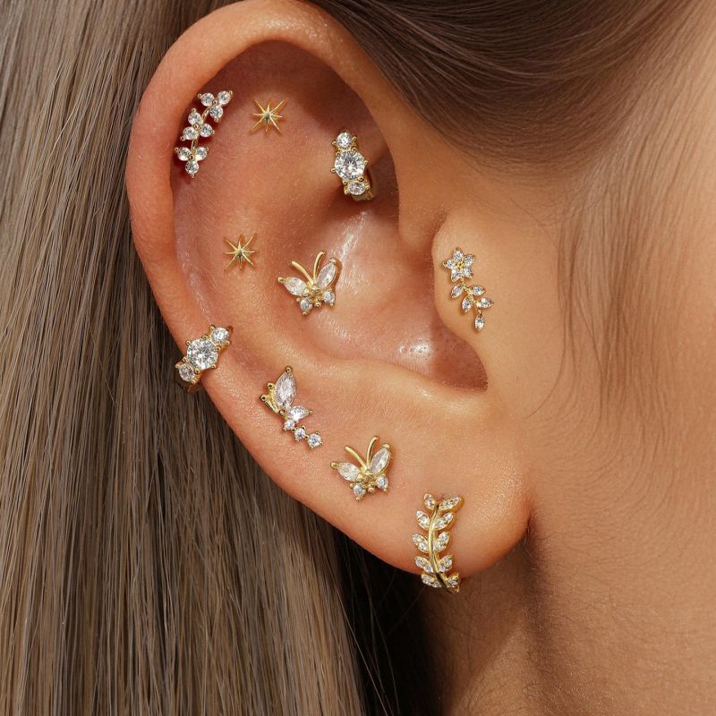 Juego De Pendientes De Mariposa Y Estrella Con Diamantes De Cobre