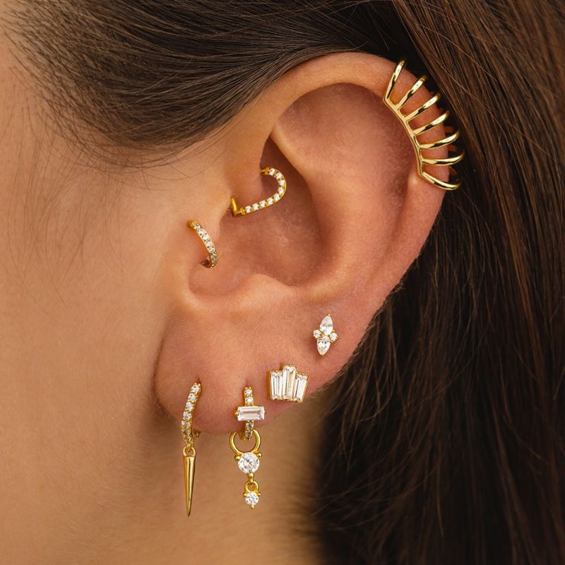 Conjunto De Pendientes Geométricos De Circonita Con Incrustaciones De Cobre