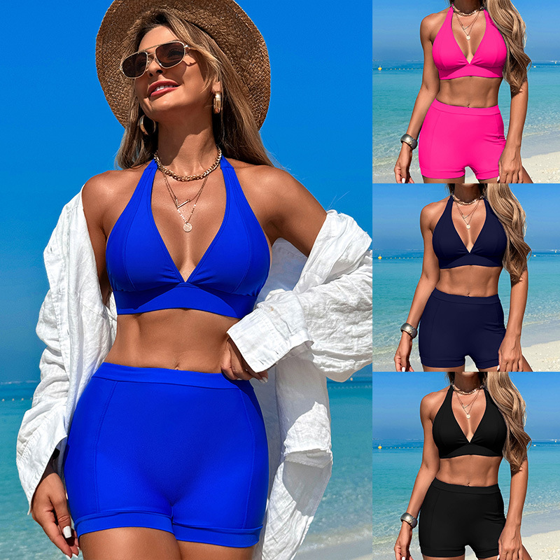 Traje De Baño Tipo Bóxer De Nailon Con Cuello Halter