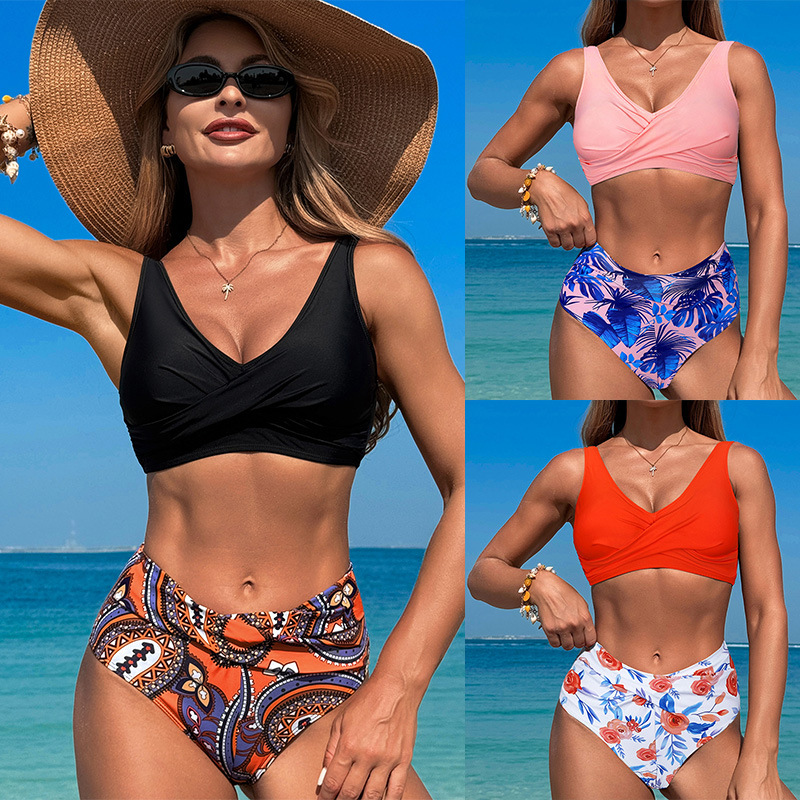 Traje De Baño De Dos Piezas Con Estampado De Nailon