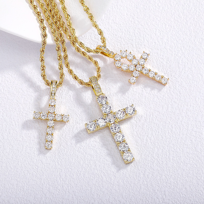 Collar De Cruz De Diamantes De Cobre Para Hombre