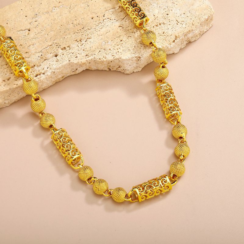 Collar De Cuentas De Oro Bañado En Cobre Para Hombre