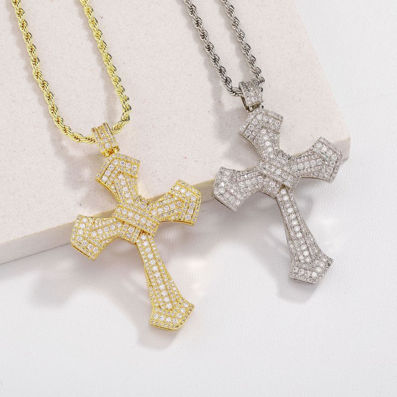 Collar De Cruz De Diamantes De Cobre Para Hombre