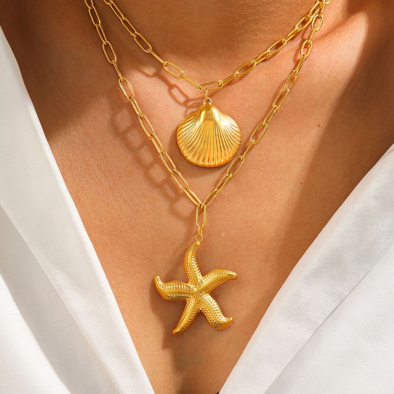 Collar De Acero Inoxidable De Doble Capa Con Forma De Estrella De Mar